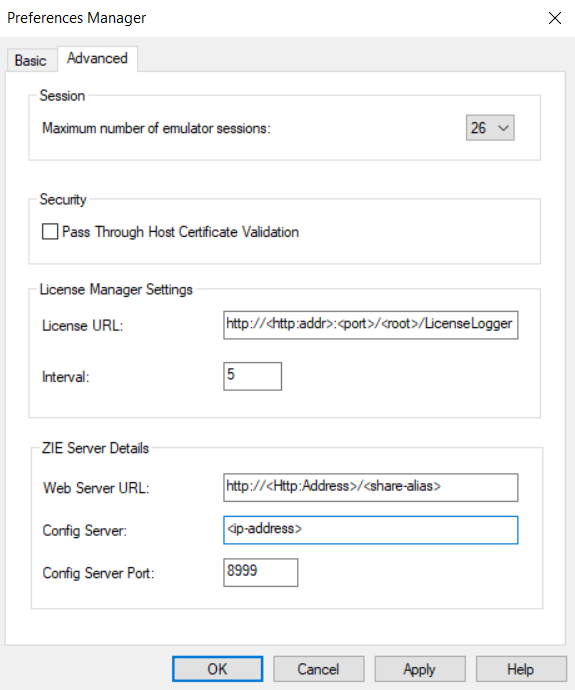 License Manager settings Configuration using Preferences utility